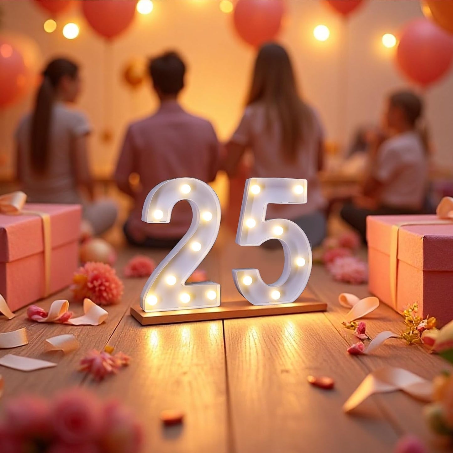 Letras LED iluminadas número 25 para cumpleaños y hogar