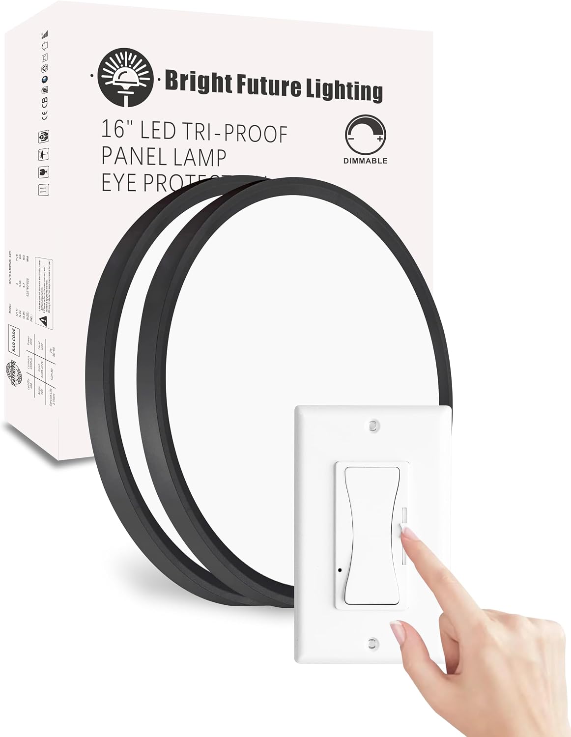 2 Pack Lámpara LED Techo Regulable 16pulg Negro Pasillo Cocina