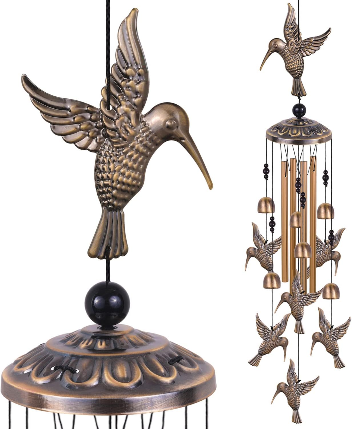 Carillón de viento de bronce colibrí para mujer