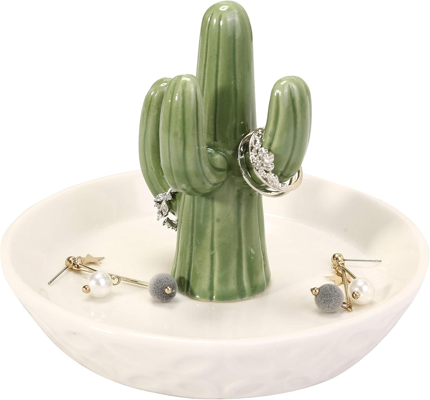 Soporte anillo cactus cerámica plato blanco joyas regalo