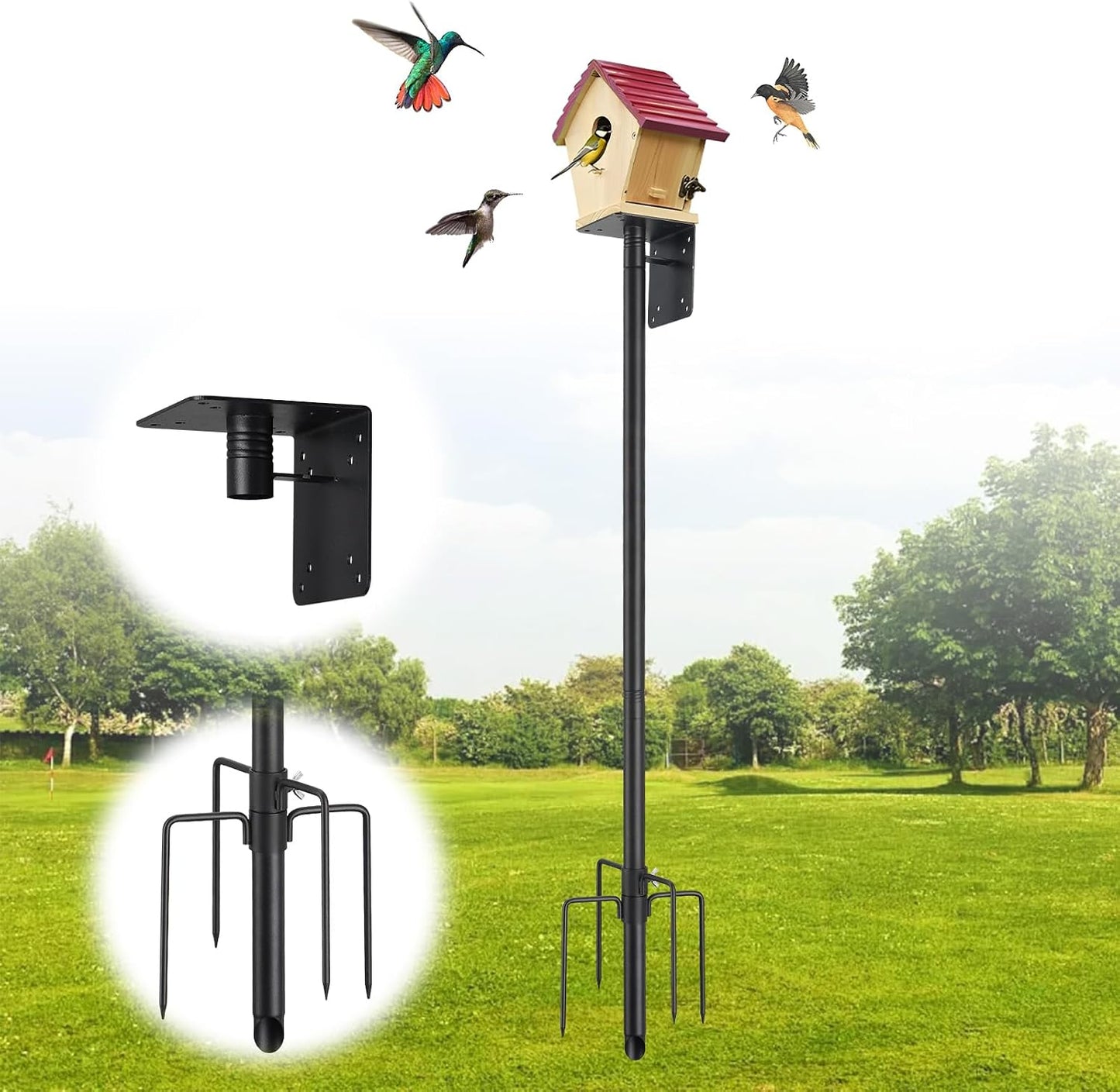 Kit poste comedero pájaros 74pulg exterior 5 puntas ajustable