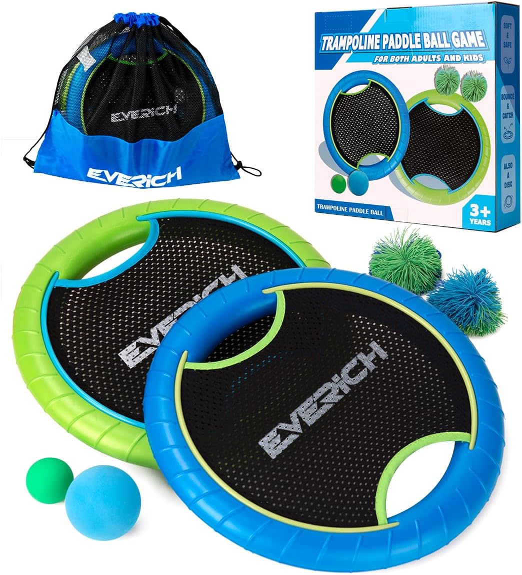 Set pelota raqueta trampolín 2 raquetas 4 pelotas espuma