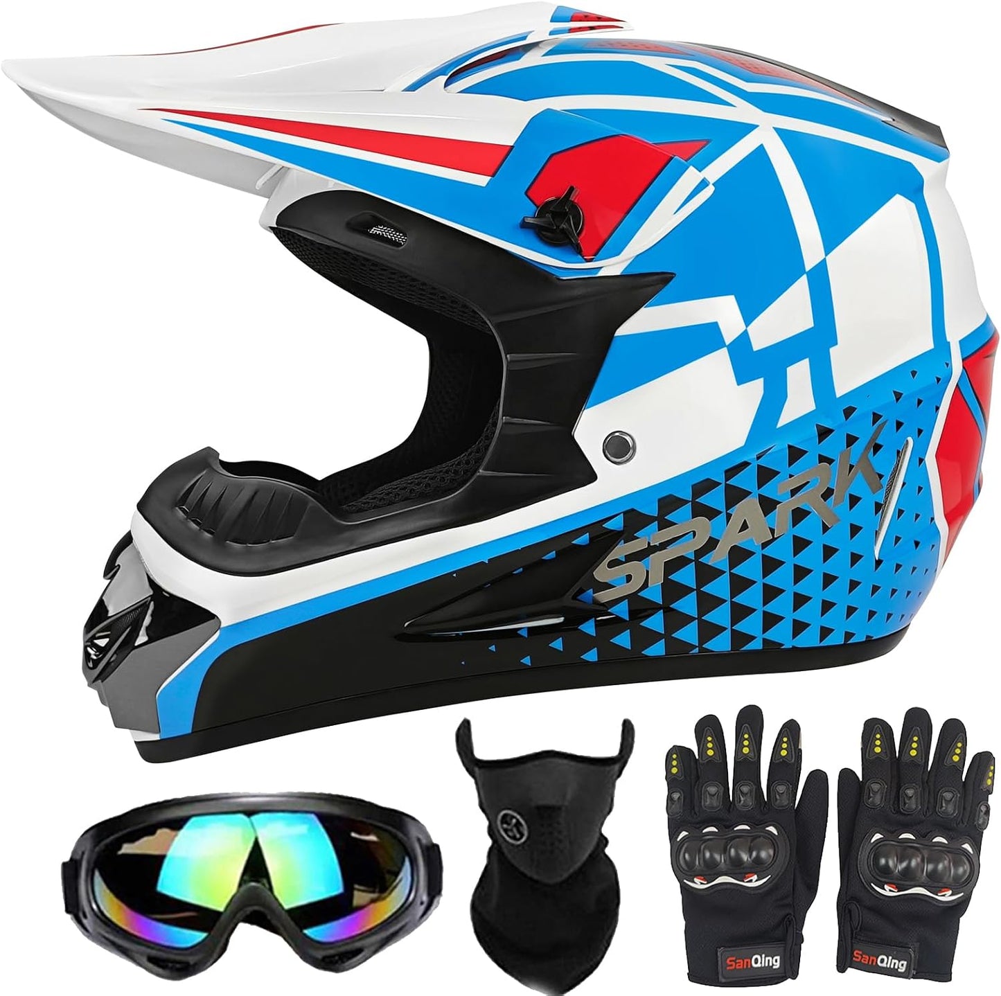 Casco motocross juvenil para bicicleta BMX MX ATV set 4 pzas