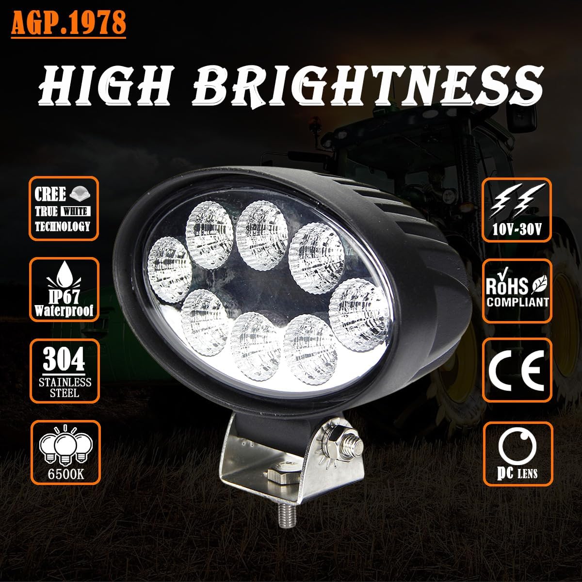 Luz trabajo LED ovalada 5.5" 24W IP67 para tractores