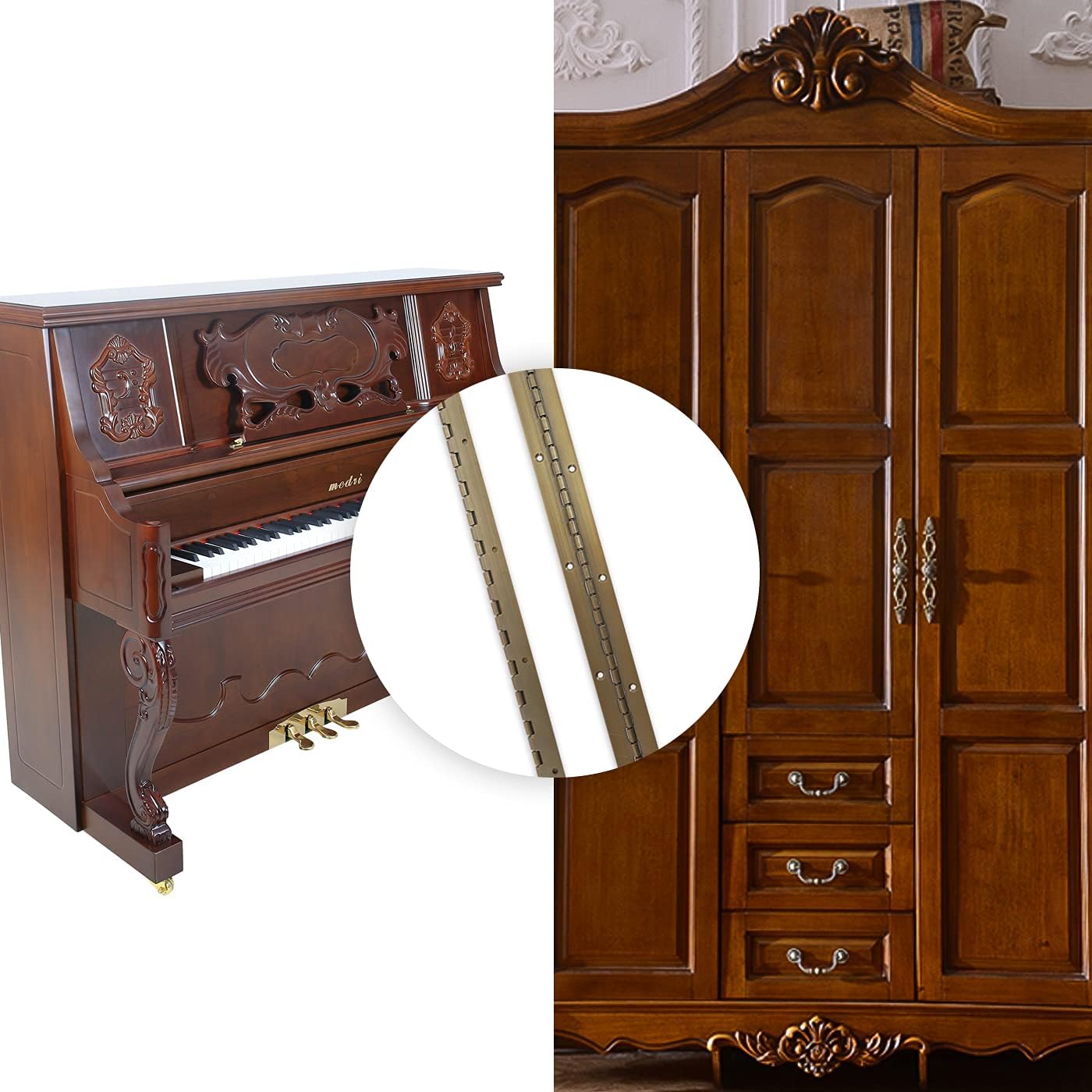 Bisagra piano 24pulg acero grueso bronce antiguo