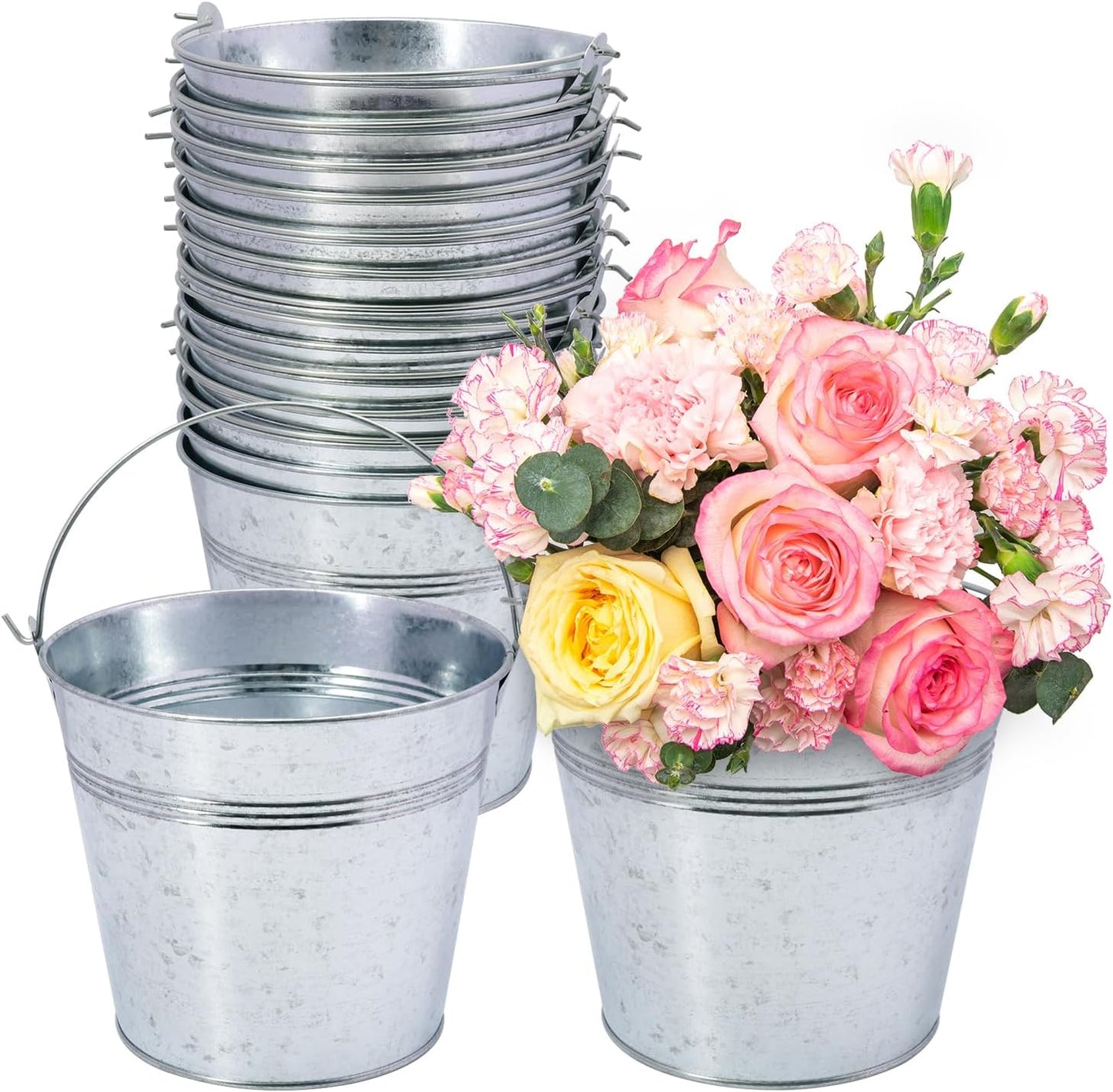 15 Cubos Metal Galvanizado 6pulg Asas Decoración Fiesta Hogar