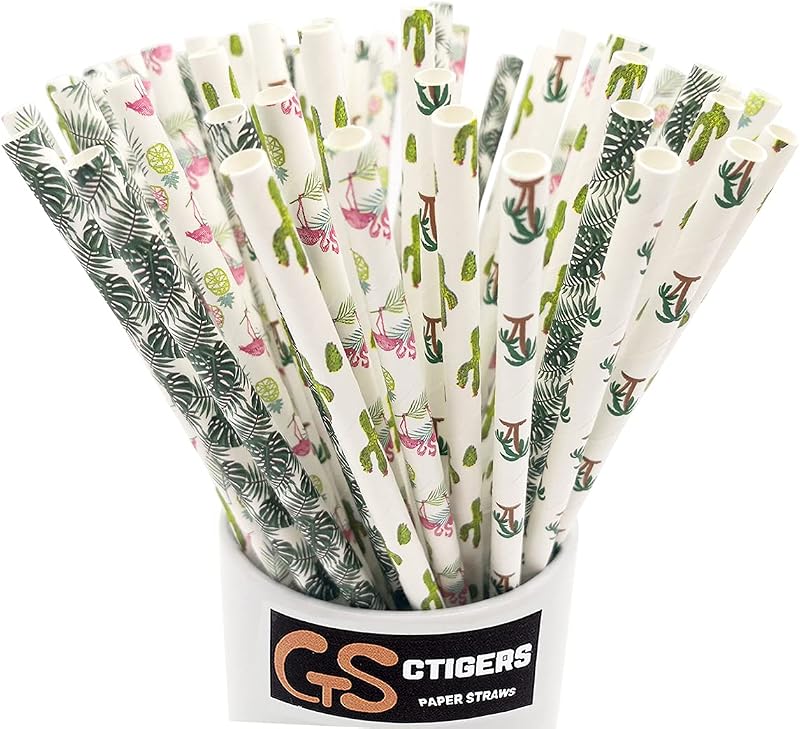 Pajitas papel tropicales biodegradables caja 100