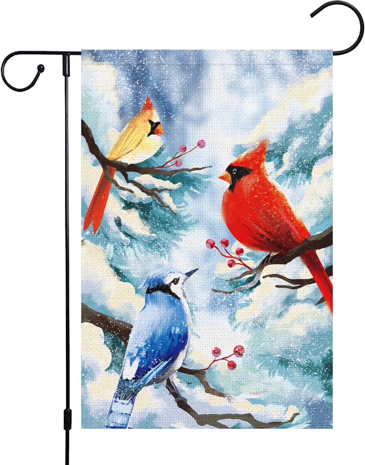 Bandera jardín welcome winter cardinals 12x18pulg arpillera