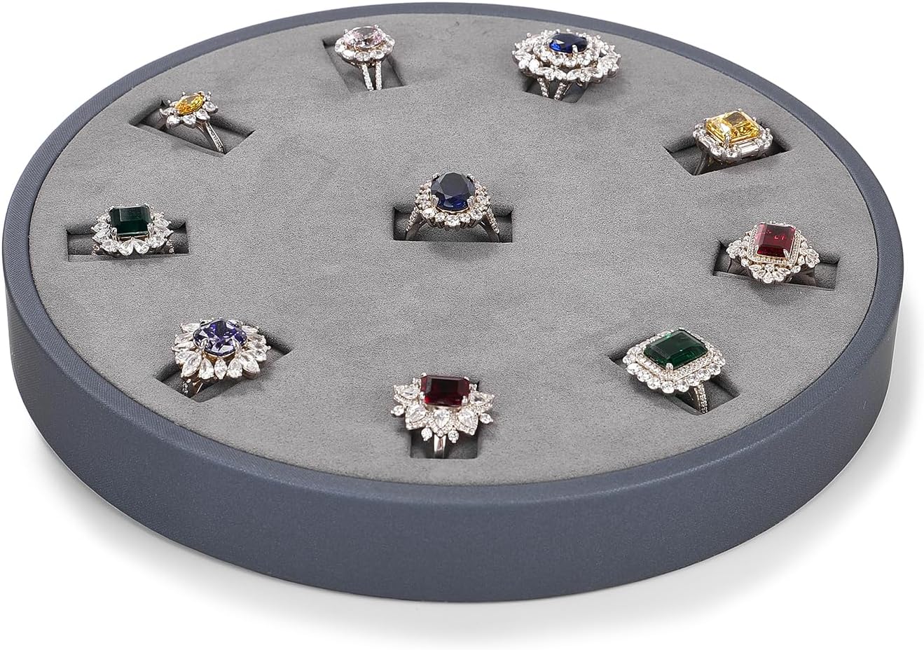 Bandeja anillos 10 ranuras organiz. joyas microfibra azul