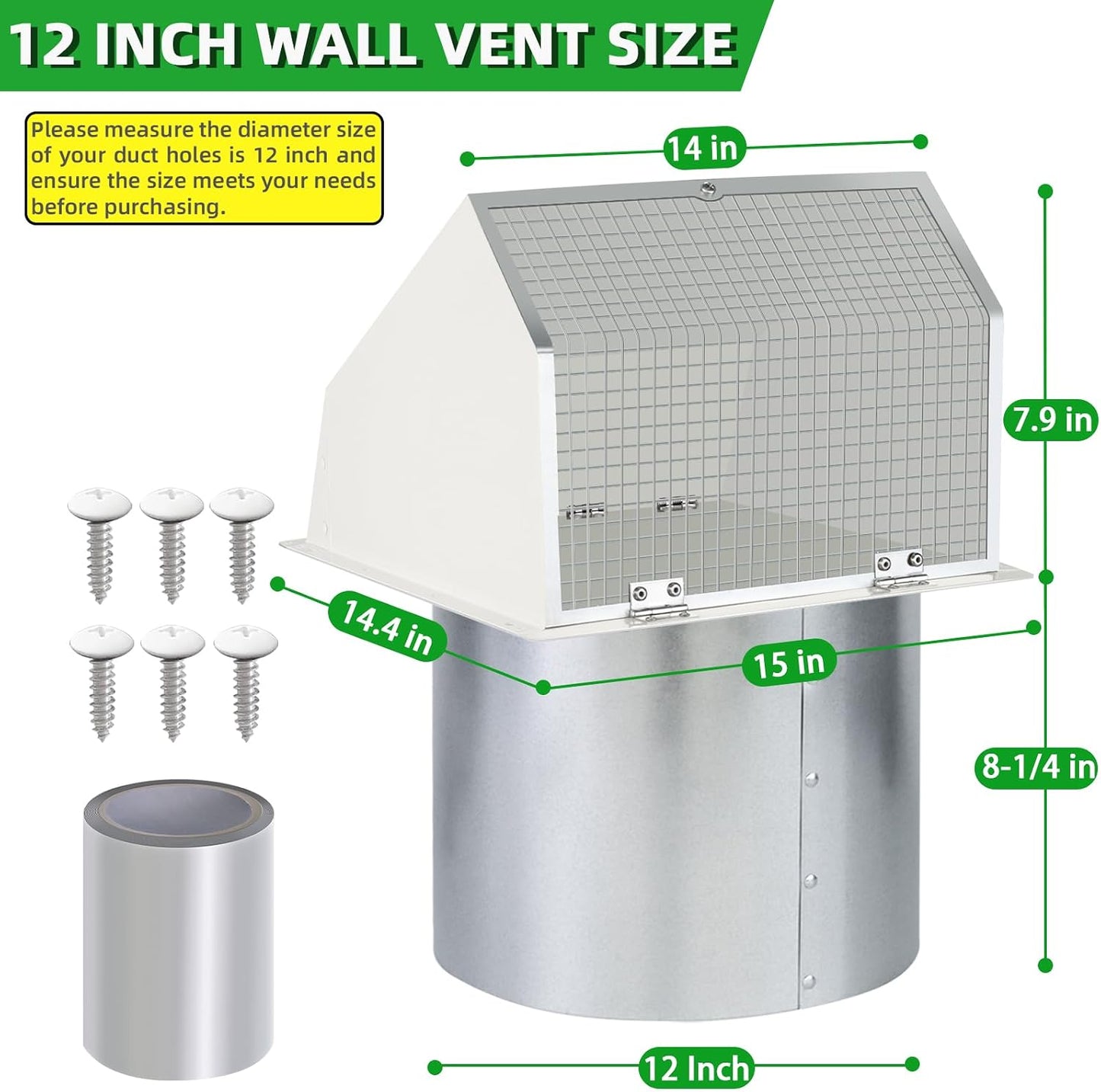 Ventilación pared 12pulg con pantalla y amortiguador