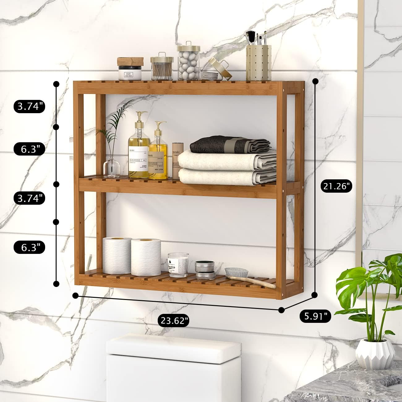 Estante bambú pared 3 niveles multifuncional para baño
