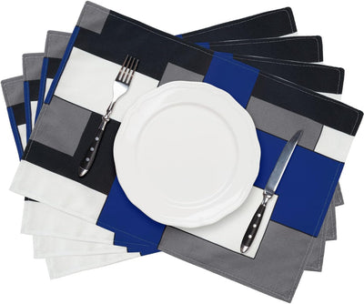 4 Manteles Arpillera 12x18pulg Azul y Negro