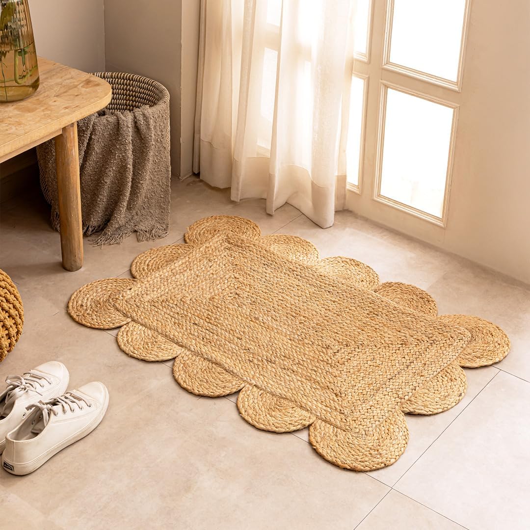Alfombra Yute 2x3ft Trenzada Volados Boho para Hogar
