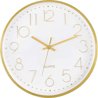 Reloj pared dorado 12pulg cuarzo sin tictac oficina hogar