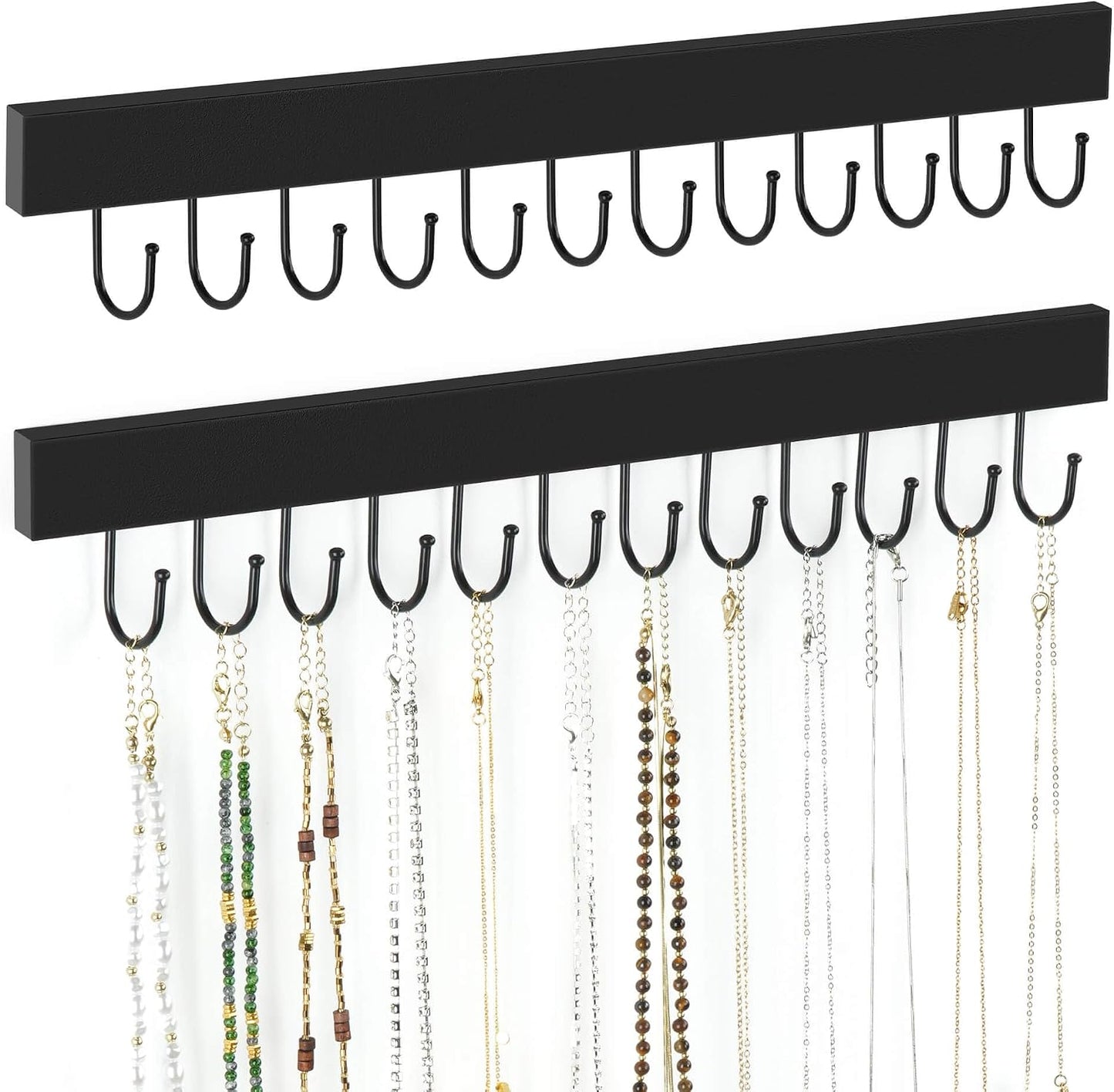 Pack 2 Organiz. Collares Madera 24 Ganchos Negro