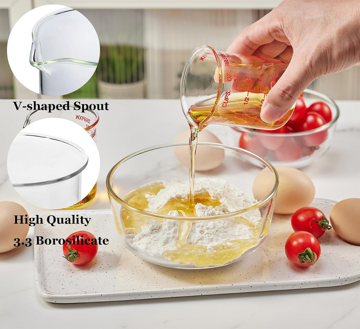 Taza medidora vidrio borosilicato 150ml 5oz set 2