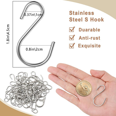 60 Ganchos S Acero Inox 1.8" para Estantes y Utensilios
