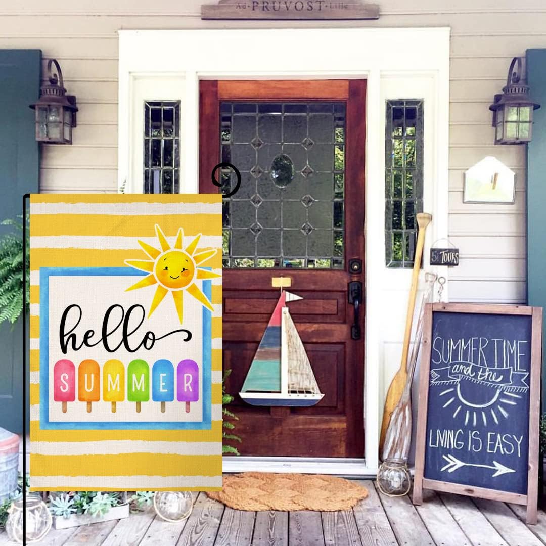 Bandera jardín playa 12x18pulg doble cara texto hello summer