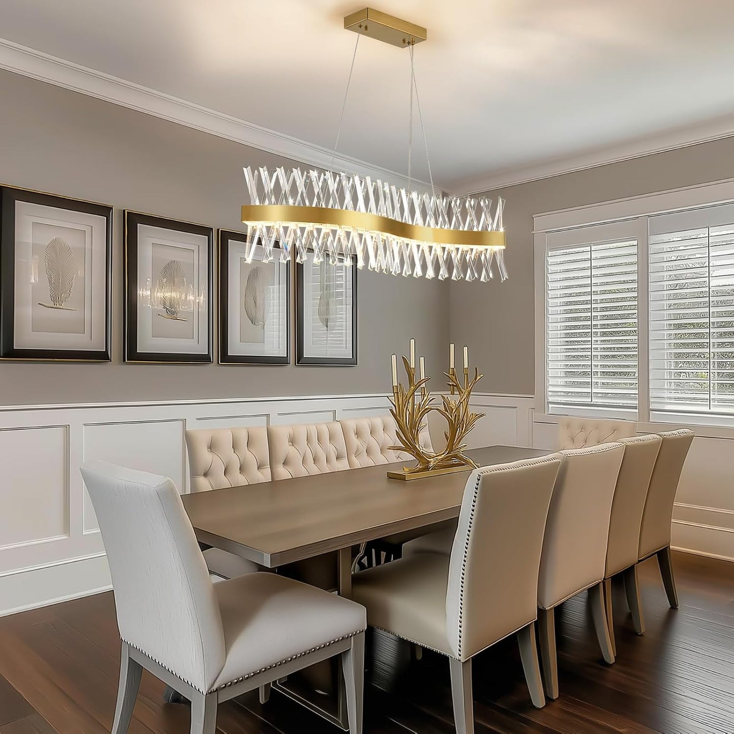 Candelabro moderno cristal forma S dorado para comedor