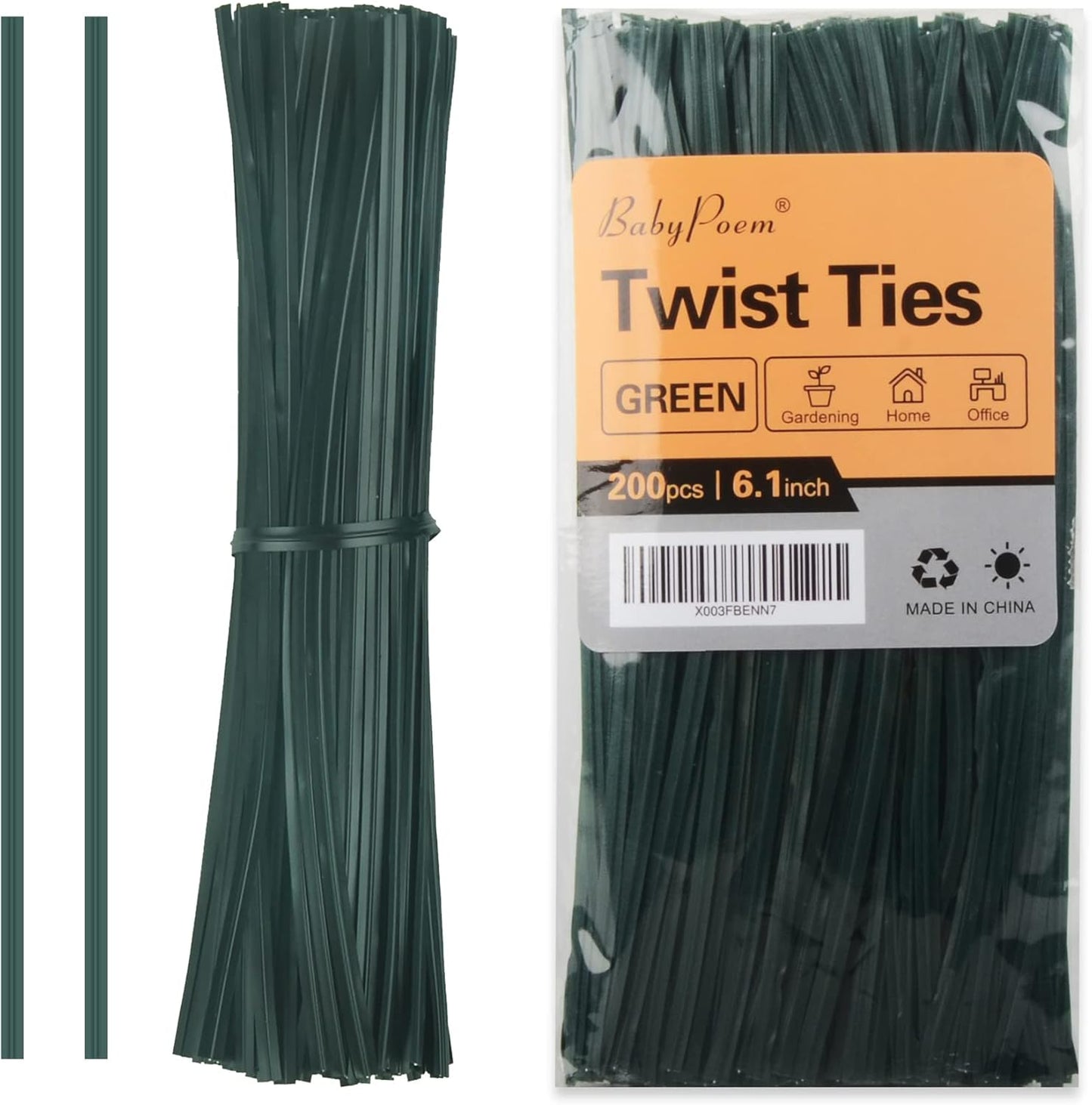 Ataduras para pan reutilizables 200 pzas 6.1pulg verde