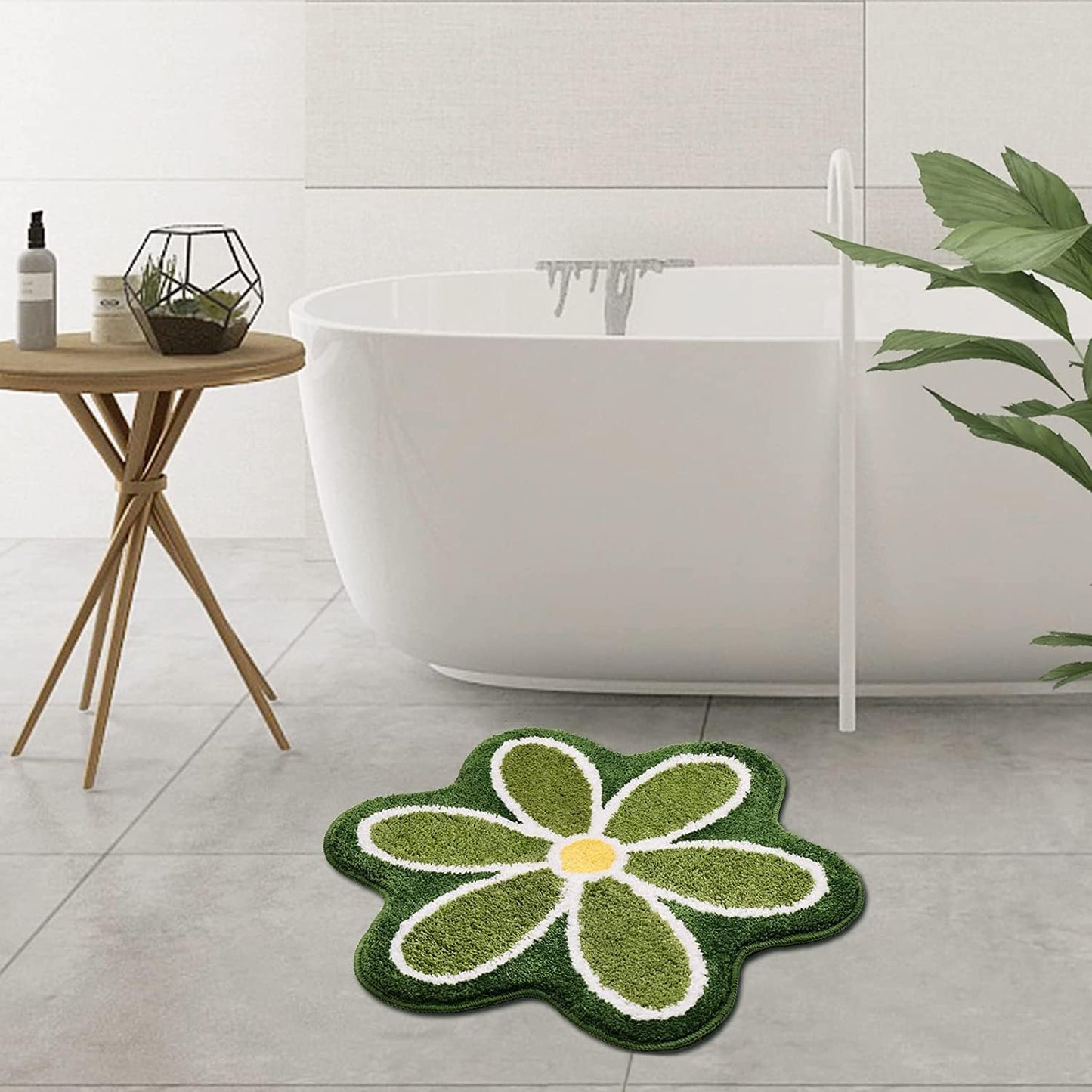 Alfombra baño flores verdes antiderrap absorbente suave