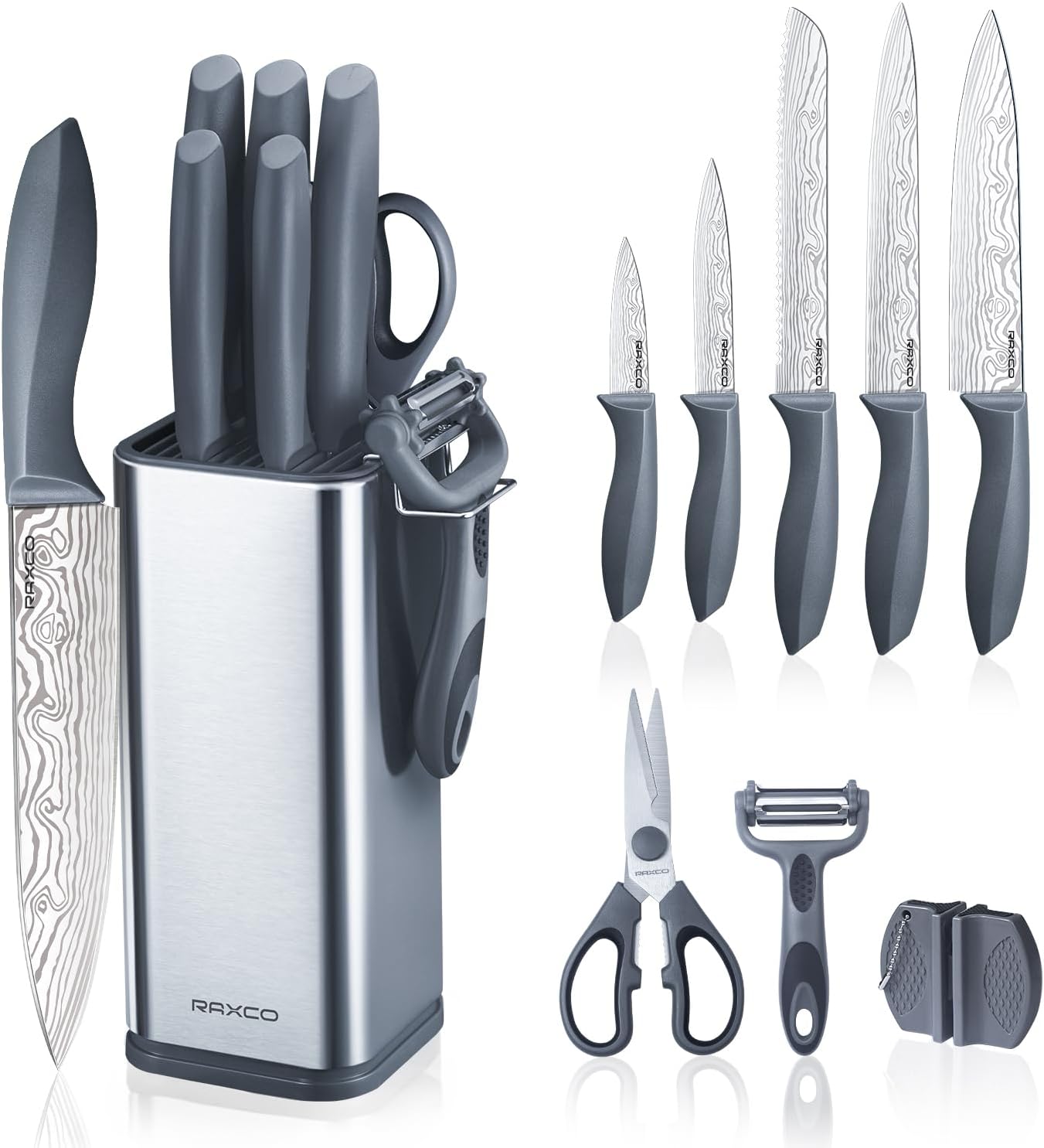 Set 10 Cuchillos Acero Inox con Bloque Gris Espacio Compacto