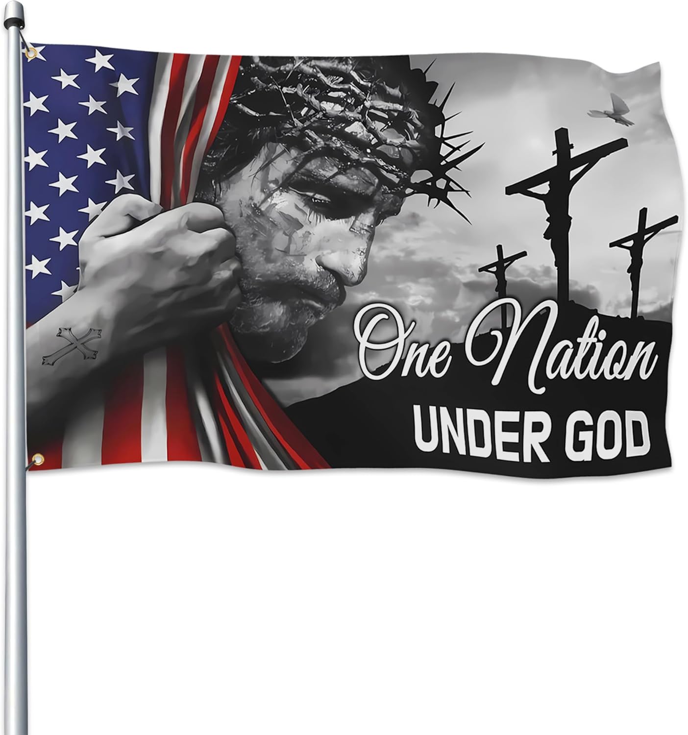 Bandera Estados Unidos en Dios confiamos 3x5" poliéster