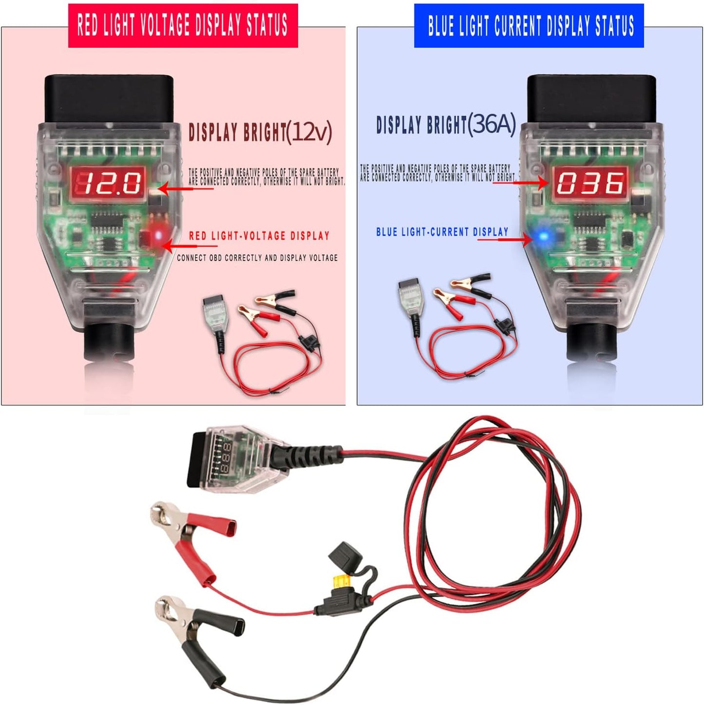 Conector OBD2 protector ECU batería 12V pantalla digital