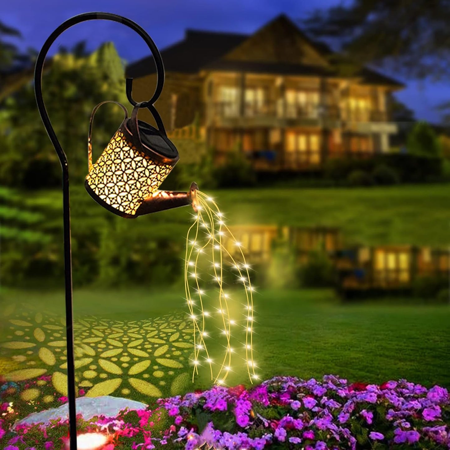 Regadera solar con luces cascada decoración jardín patio