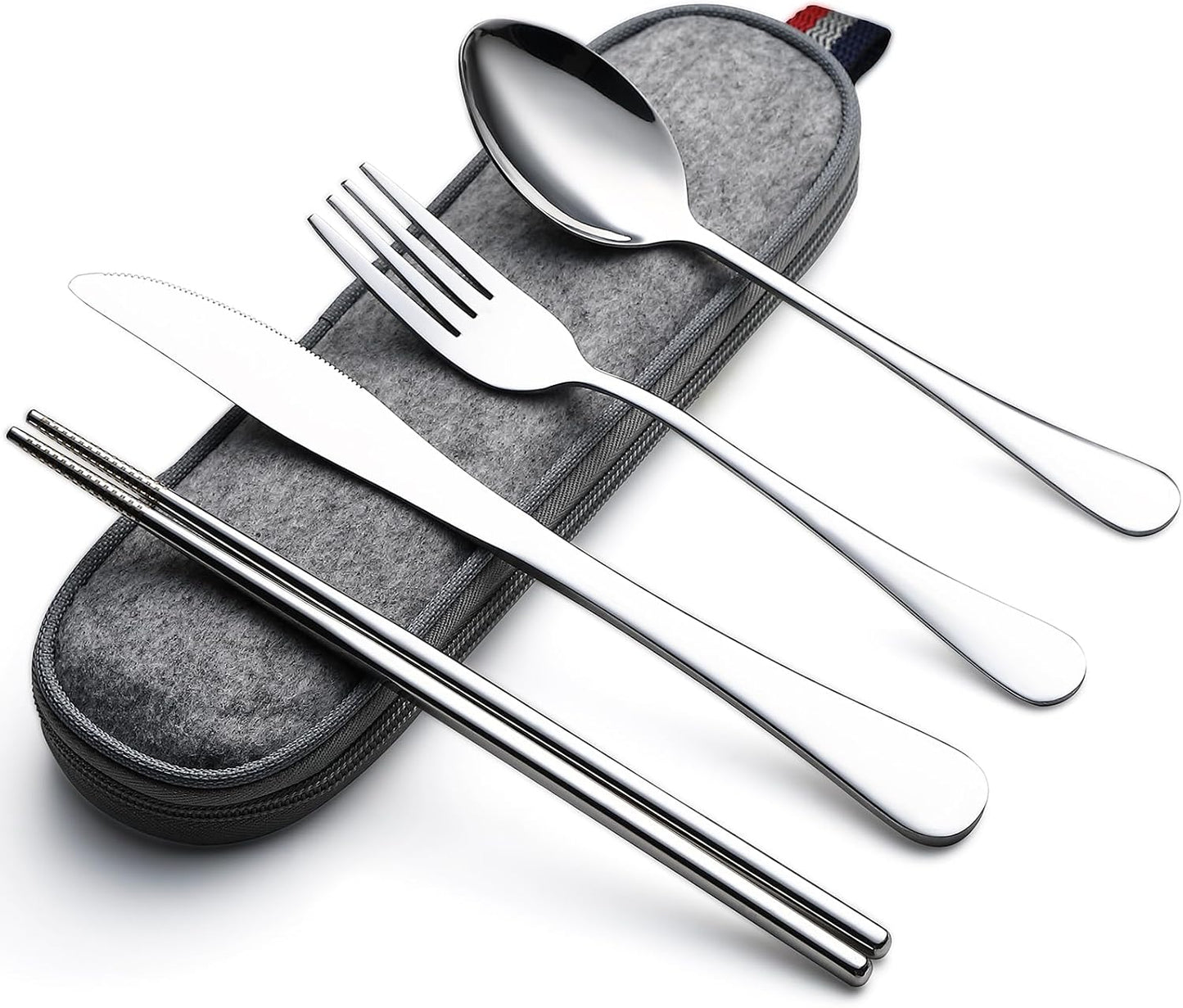 Juego cubiertos acero inox con funda plateado