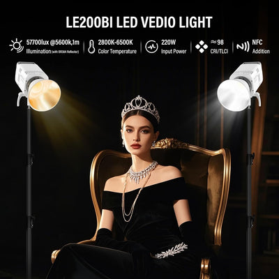 Luz LED estudio CRI 98 57700 Lux 220W bi color control APP DMX