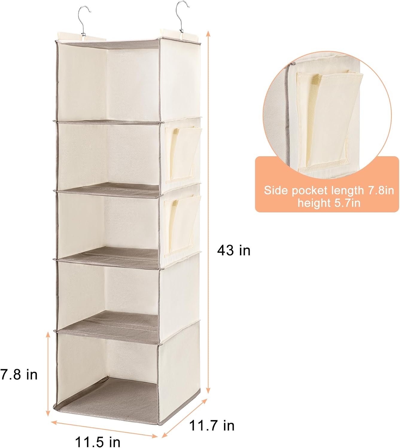 Organiz. armario colgante 5 estantes beige