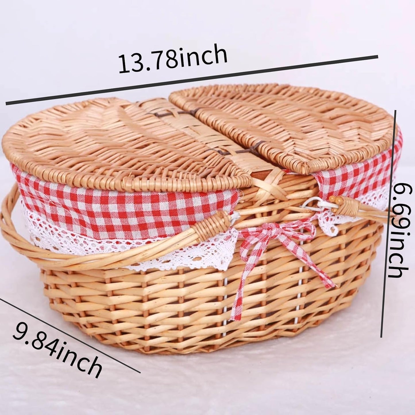 Cesta picnic mimbre tapa tela asa plegable 13.78pulg