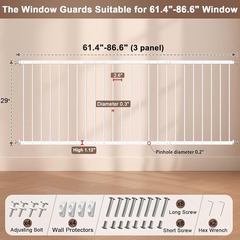 Protectores ventana ajustables 61.4-86.6" seguridad niños