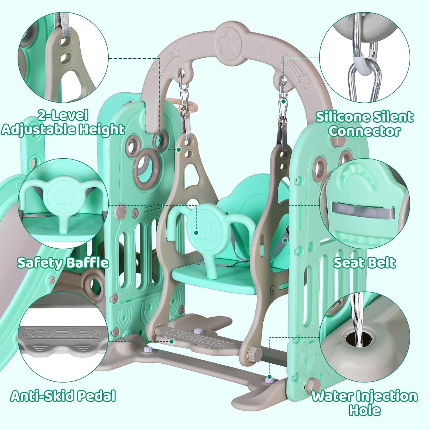 Set tobogán y columpio 7en1 para niños base reforzada