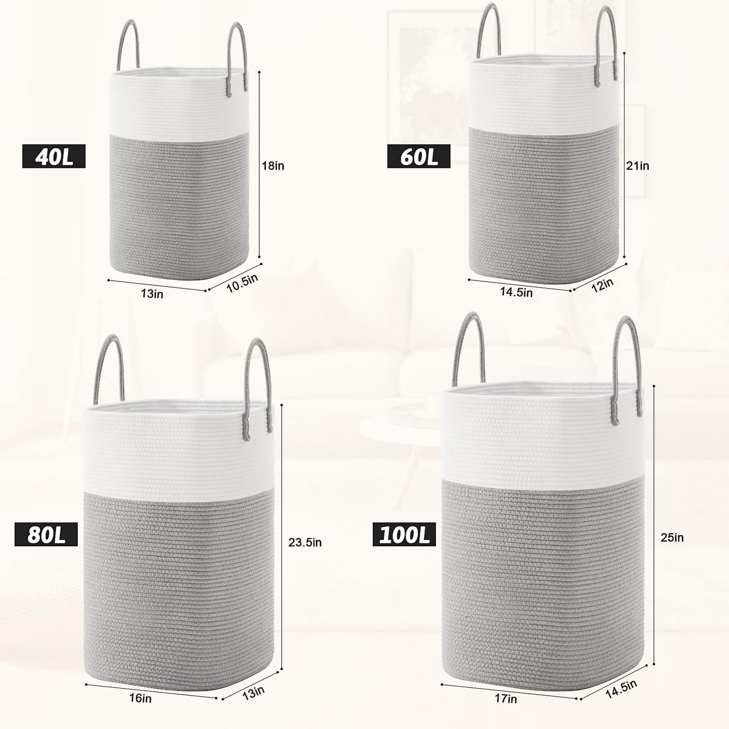 Canasta algodón 40L para ropa sucia bebé y mantas