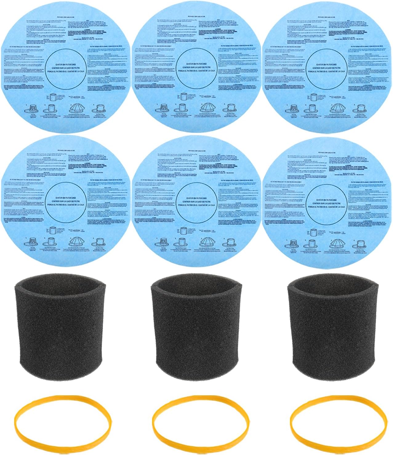 6 Filtros disco papel 3 filtros espuma para aspiradora 5gal