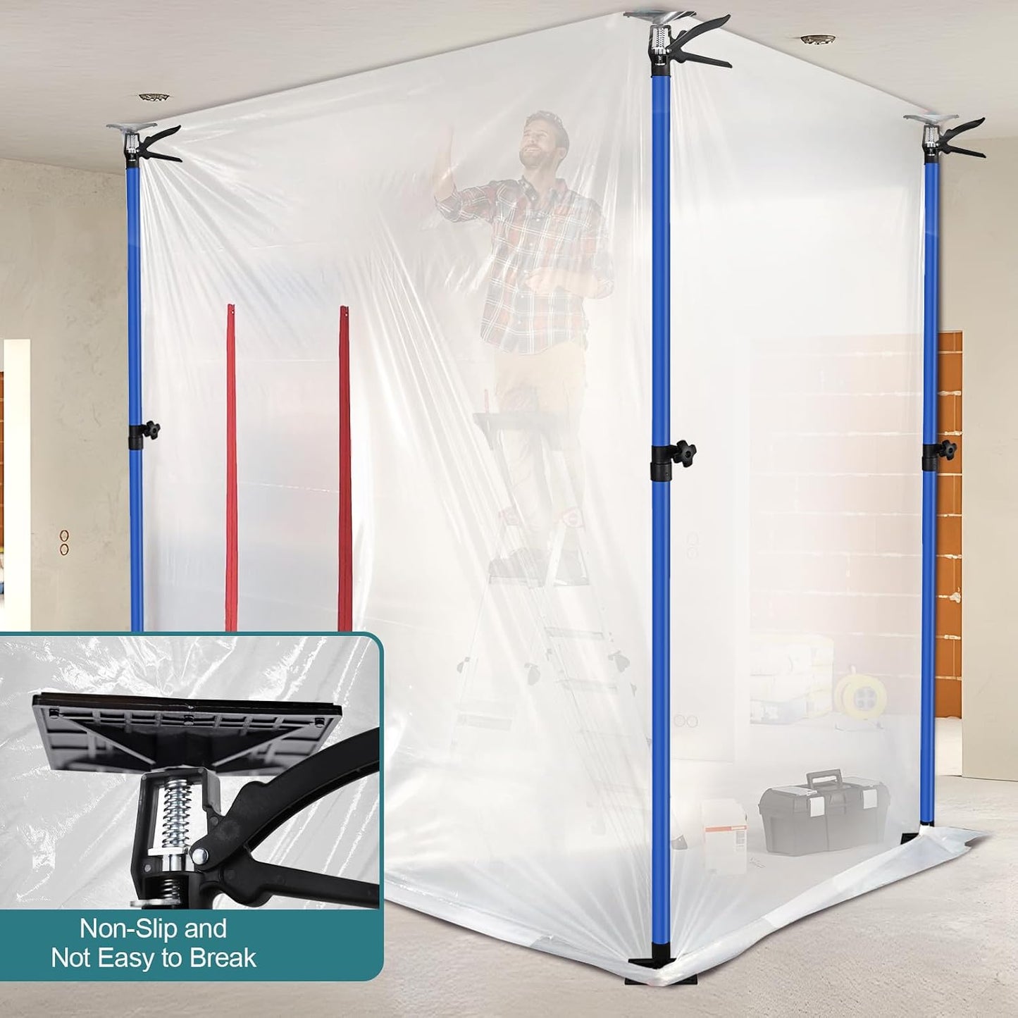 Postes barrera polvo 10ft pack 4 cremalleras resistentes