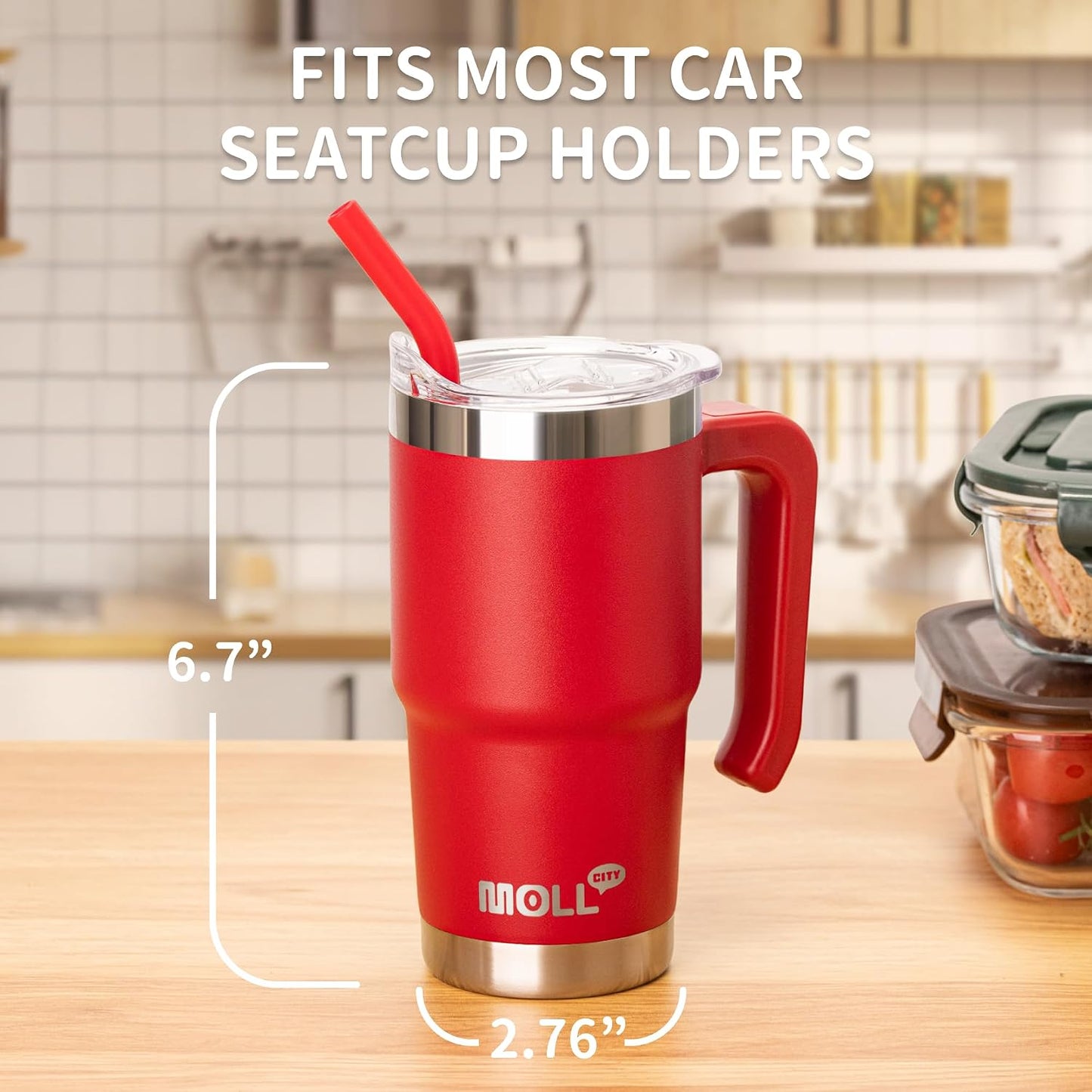 Vaso térmico acero inox para niños con asa tapa pajita rojo