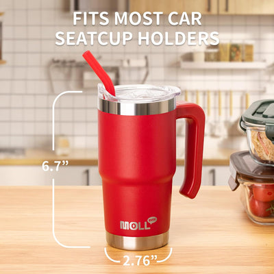 Vaso térmico acero inox para niños con asa tapa pajita rojo