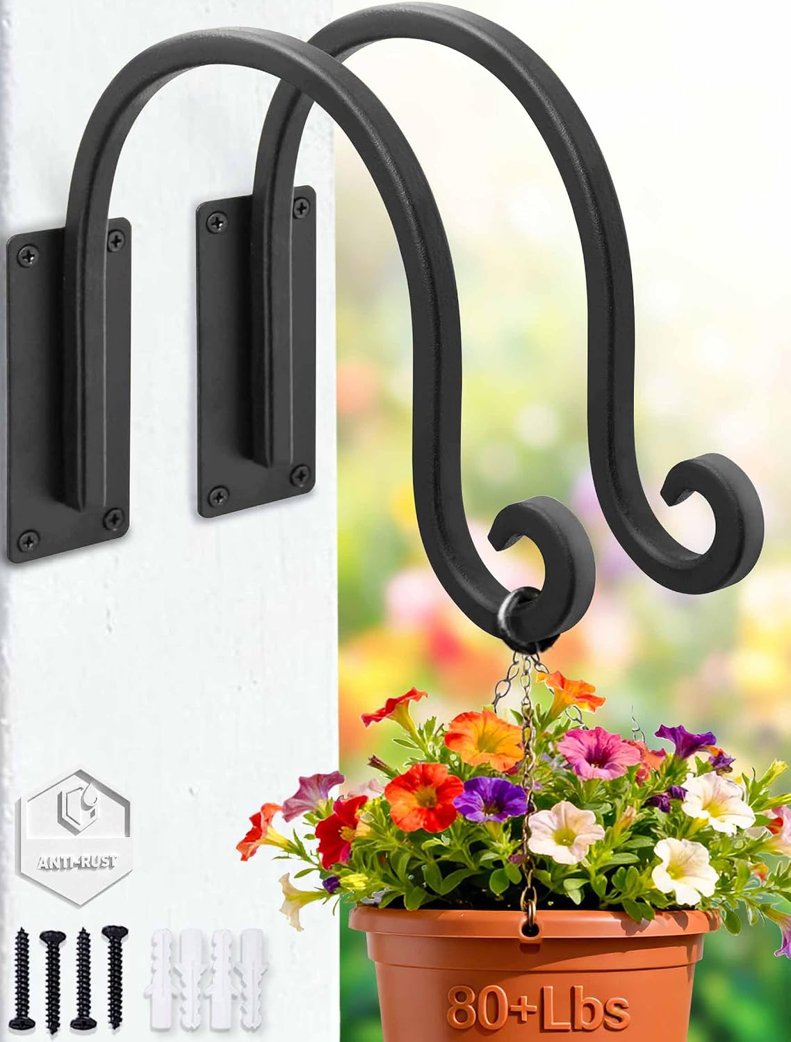 Soporte colgar plantas forjado 8pulg negro duradero