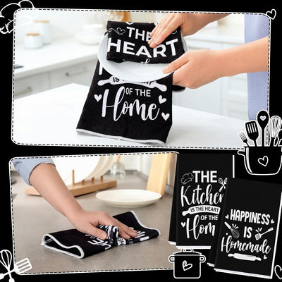 4 Paños cocina negro corazón del hogar con lazo