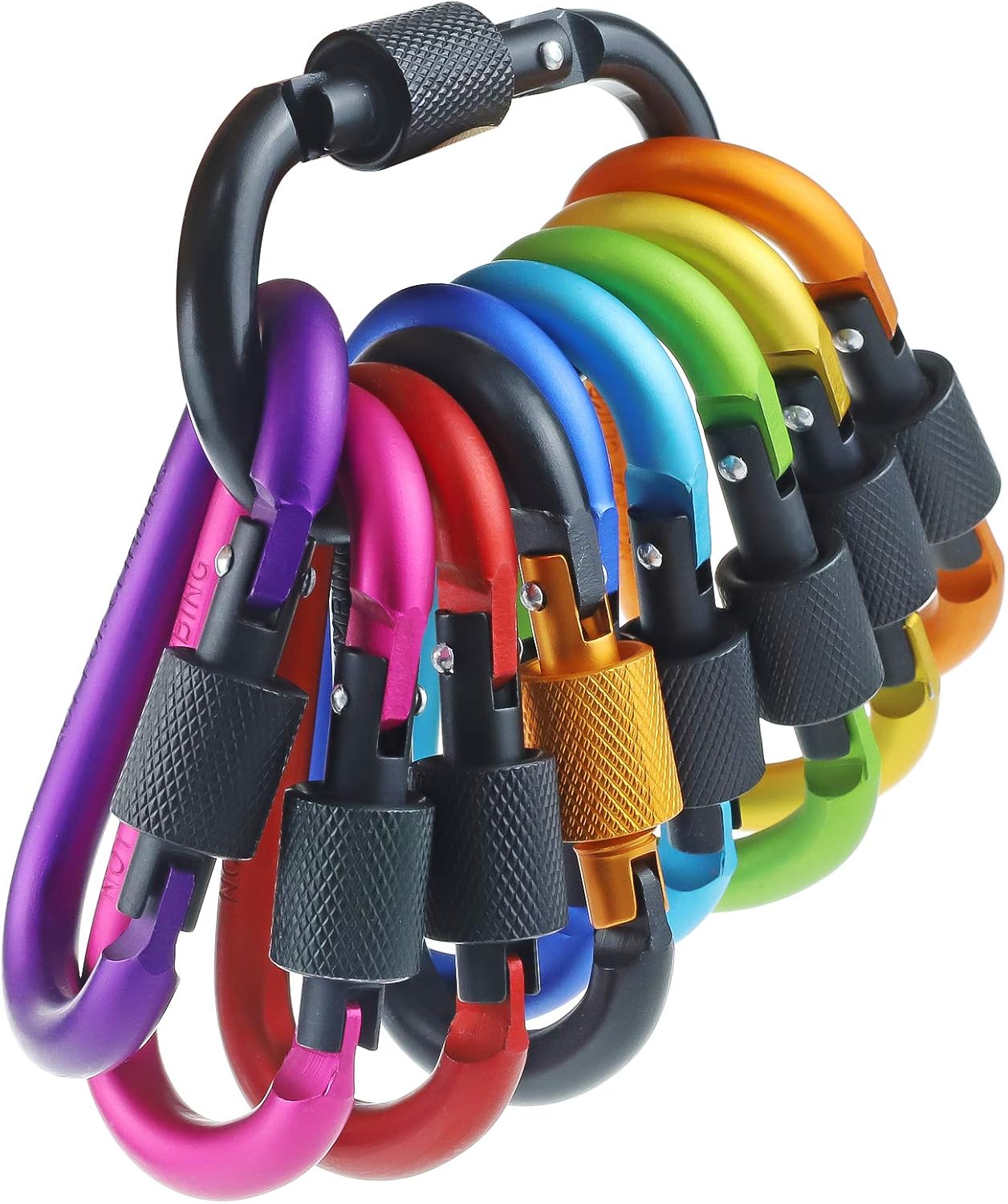 10 Pack Mosquetones Aluminio Anillo D Clip Rosca Multicolor