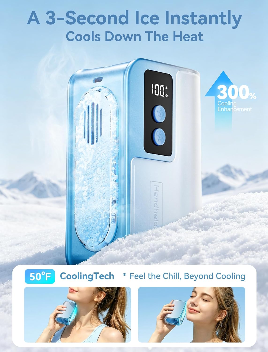 Ventilador mano portátil 4000mAh 100 velocidades 20h batería