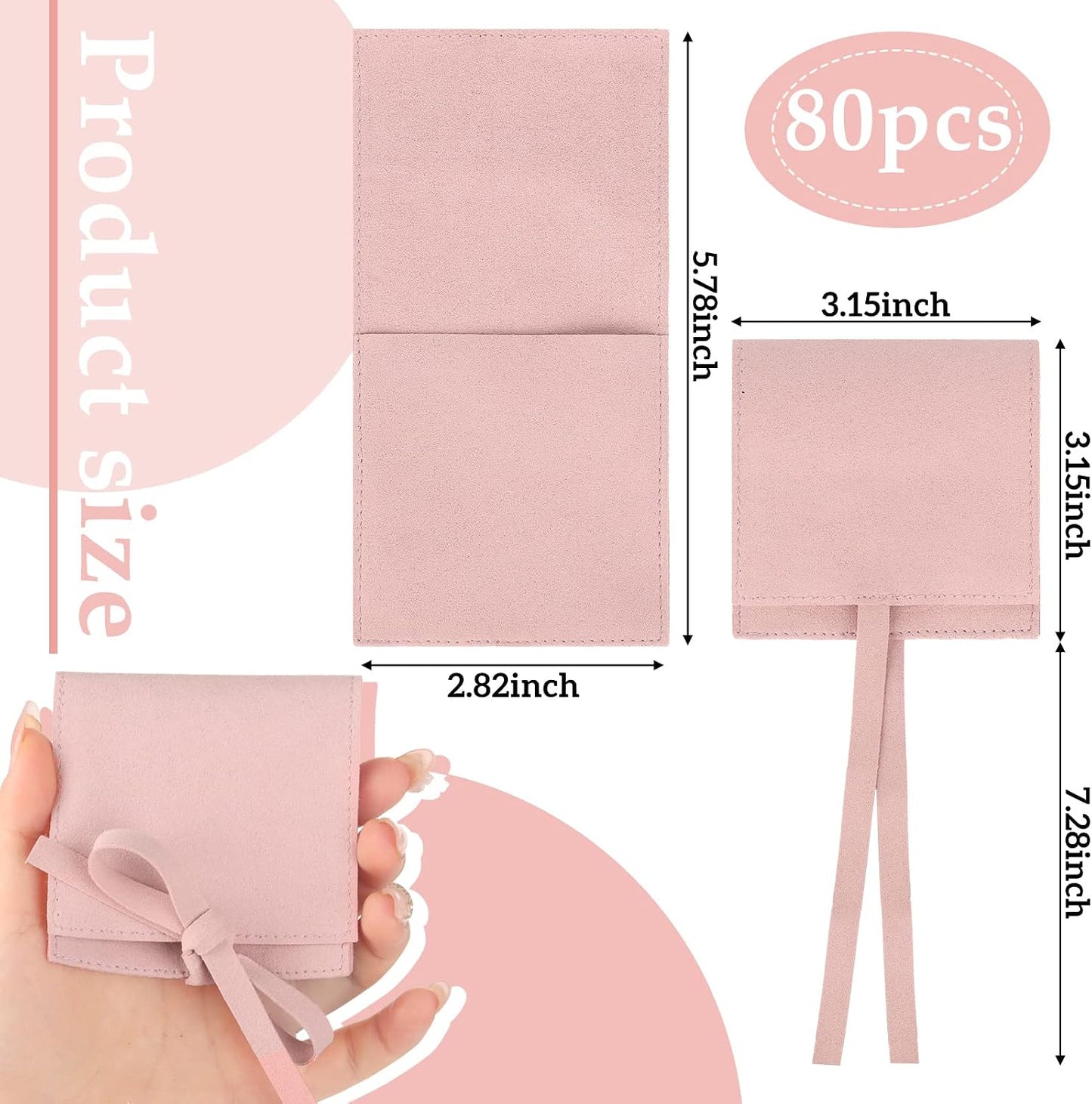 80 Pzas Bolsa Microfibra Joyería 8x8cm con Lazo
