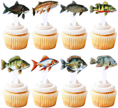 24 Adornos Cupcakes Peces Temática Baby Shower Fiesta