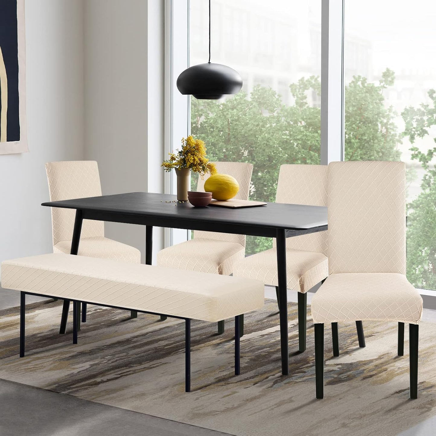 Funda banco comedor elástica lavable rectangular beige