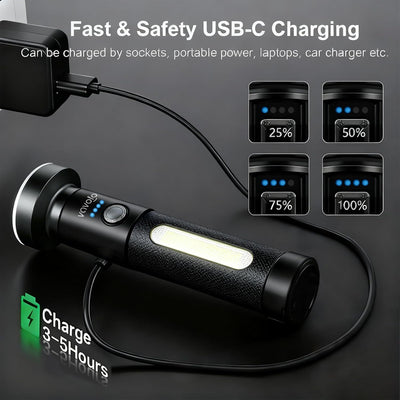 Linterna LED recargable 10W 520lm tipo C 3000mAh 4 modos camping