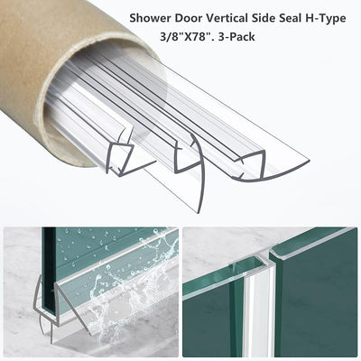 Set sellos puerta ducha 3 pzas tira PVC tipo H 78pulg