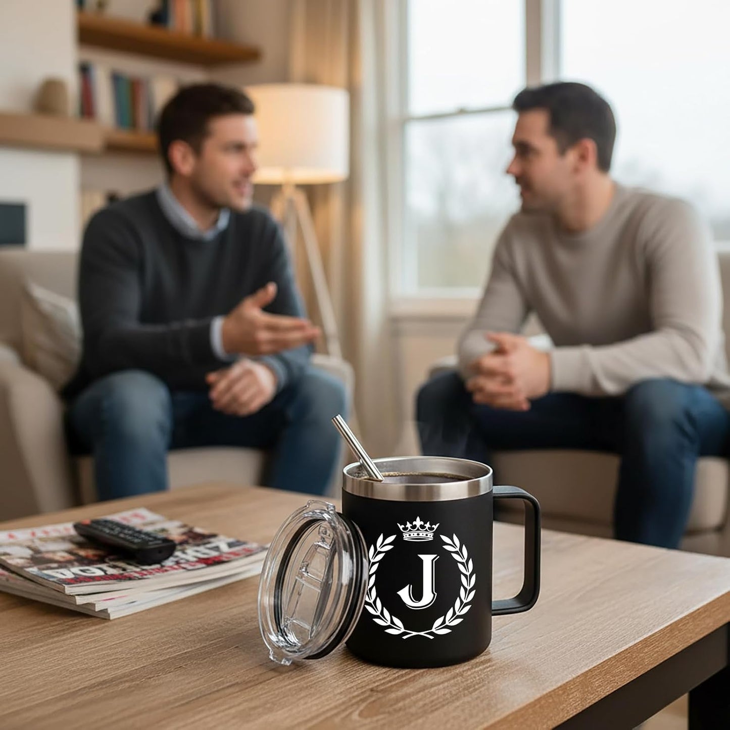 Taza personalizada con letra J para hombres regalo papá hermano